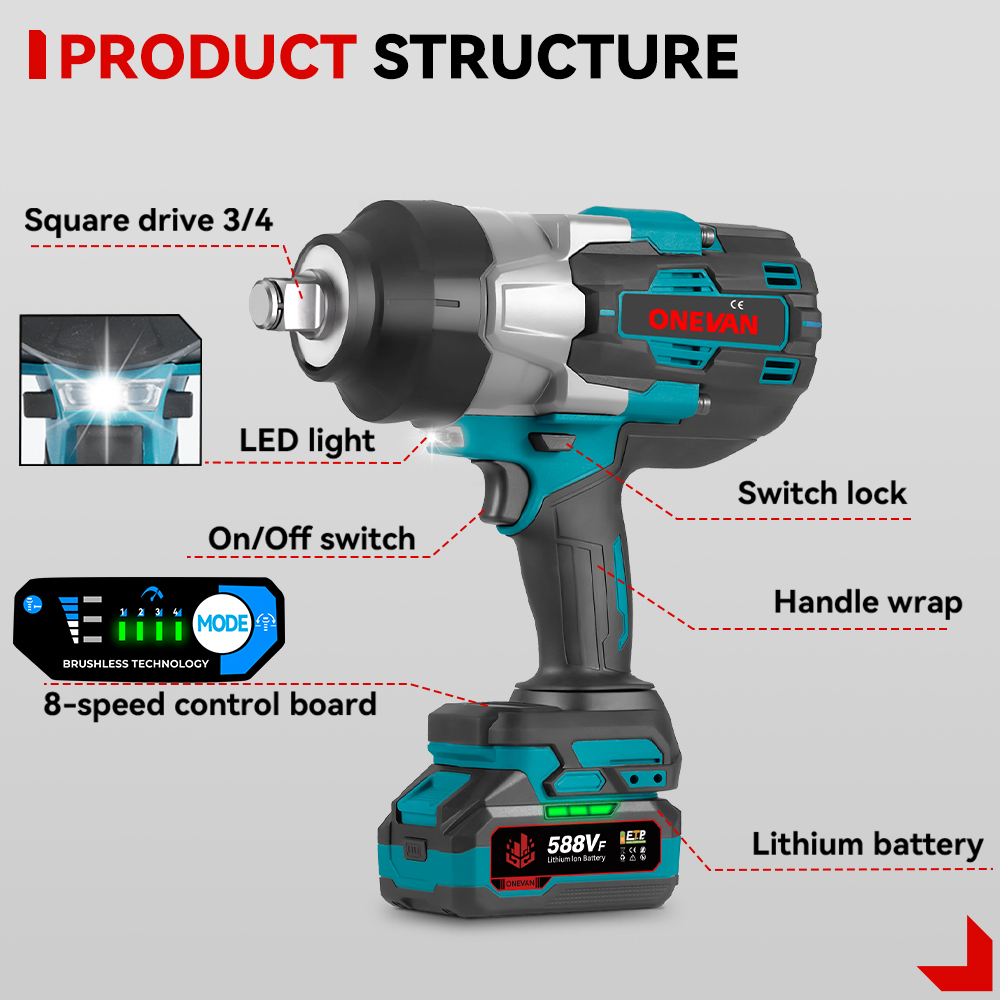 Torque Wrench - 1000W Elektrikli Darbeli Somun Sıkma Makinesi